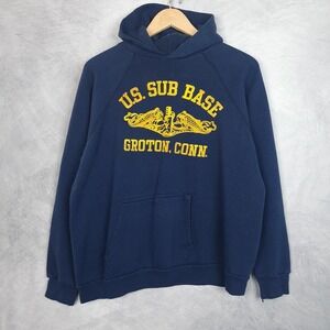 Vintage Artex U.S. Sub Base Hoodie Mens XL Blue Fleece Groton Conn USA